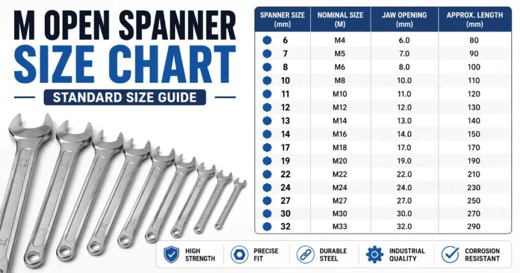 M Open Spanner Size Chart: Standard Size Guide - Mech Forged
