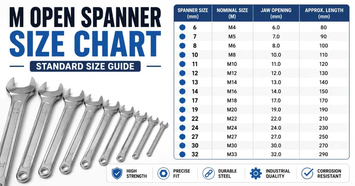 M Open Spanner Size Chart