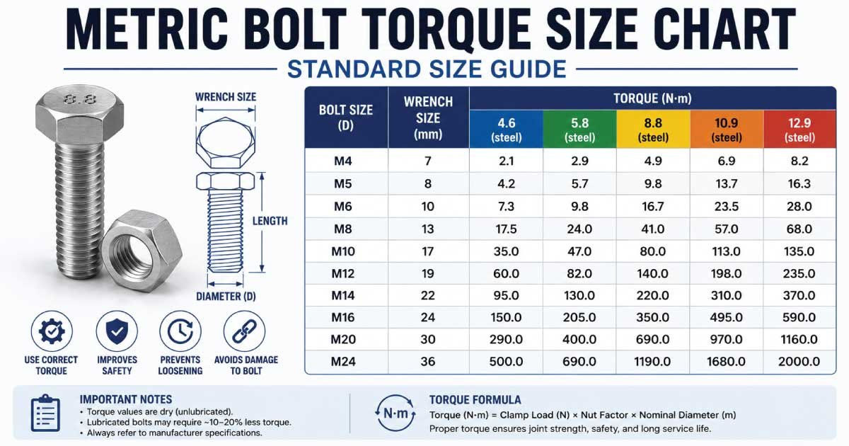Metric Bolt Torque Size Chart