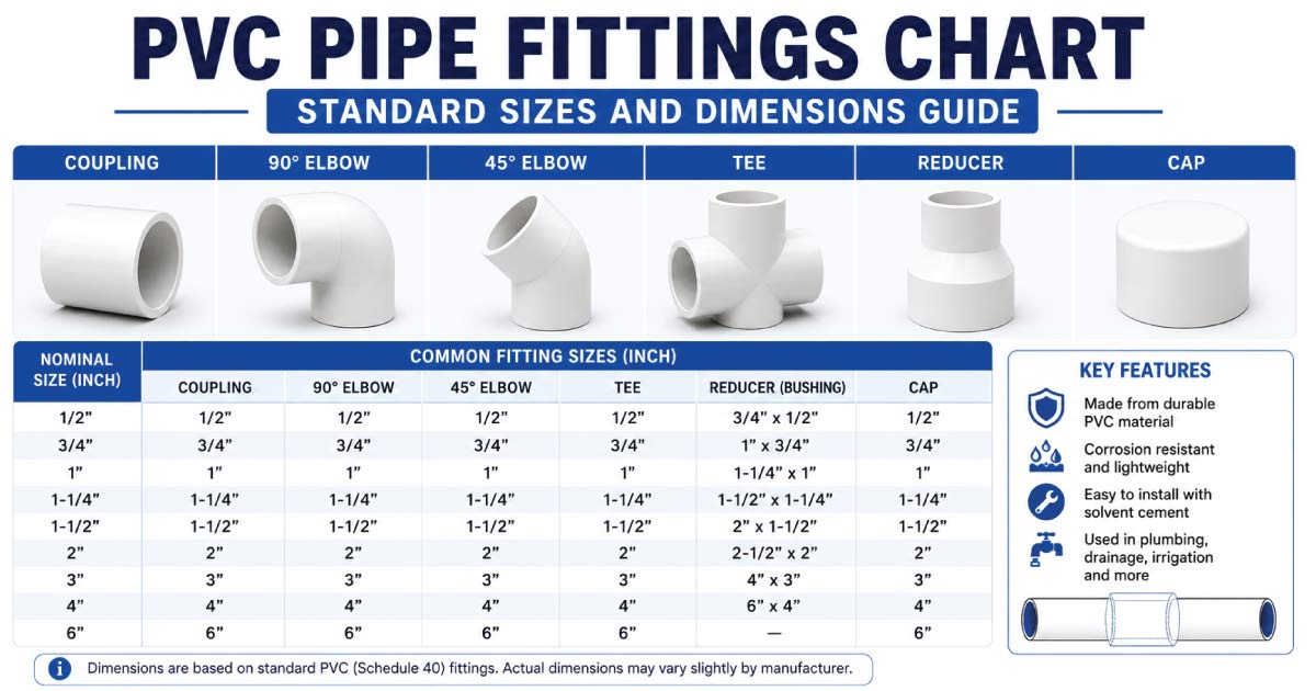PVC Pipe Fittings Size Chart