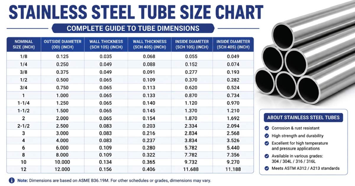Stainless Steel Tube Size Chart