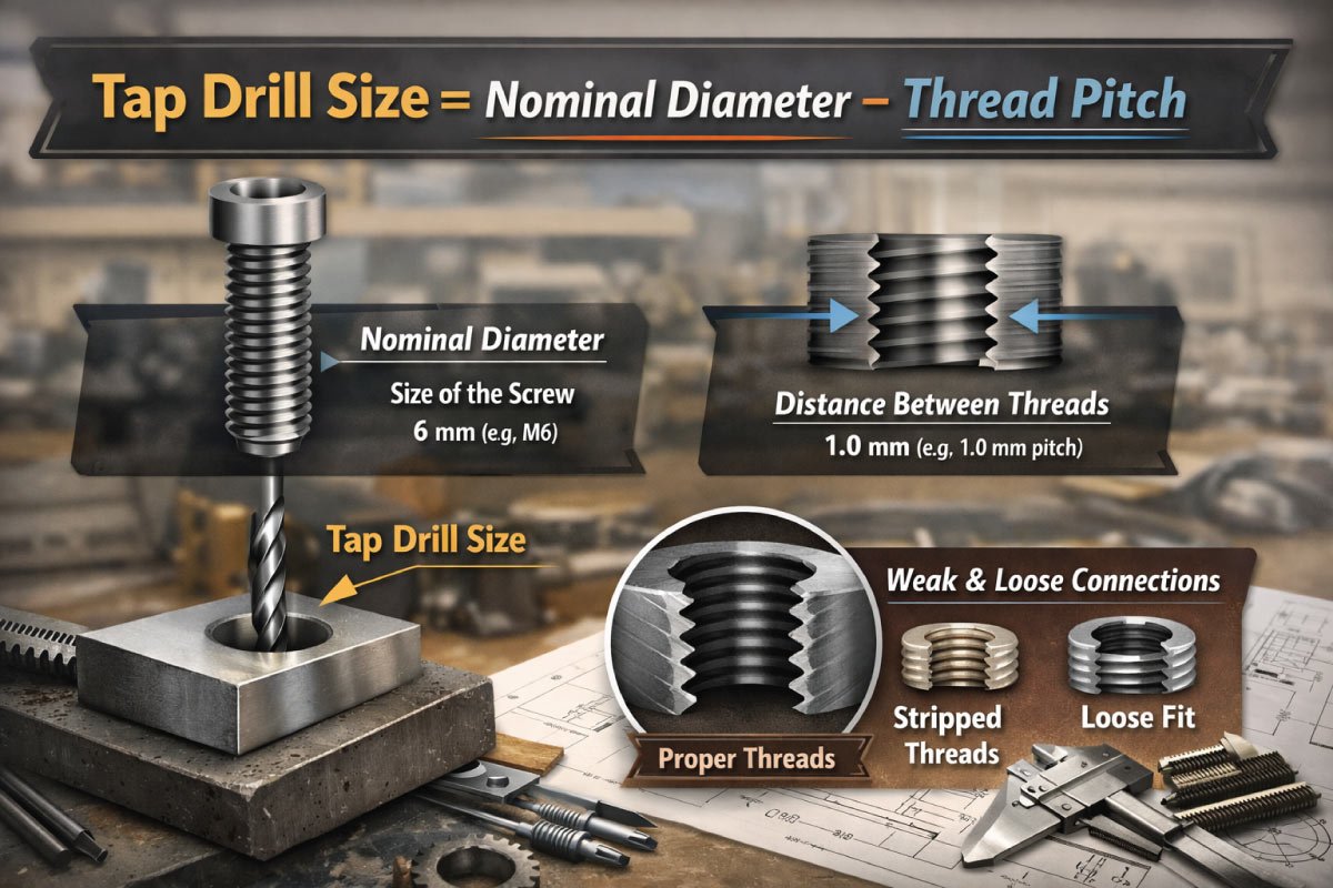 The formula to calculate the ideal tap drill size 